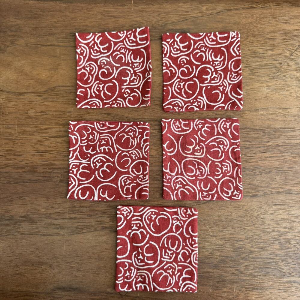 Fabric Coasters Mug Rugs Set of 5 Cotton Red Floral
